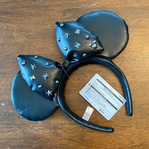 Tokyo Disney Resort Minnie Mouse Ears Black Studded Leather Headband NWT
